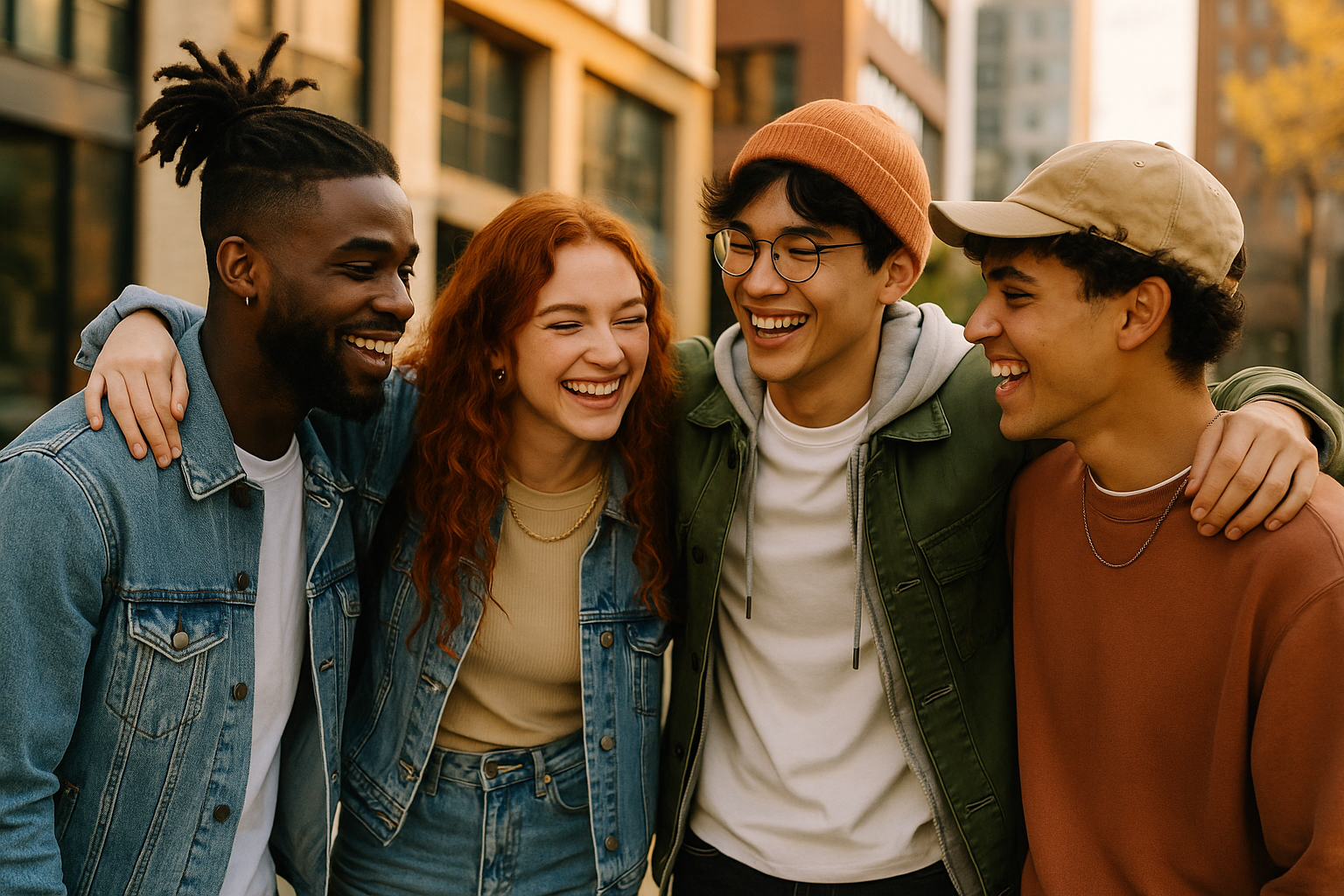 A trendy group of friends supporting each other